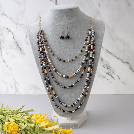 Layered Beaded  & Crystal Goldtone Necklace