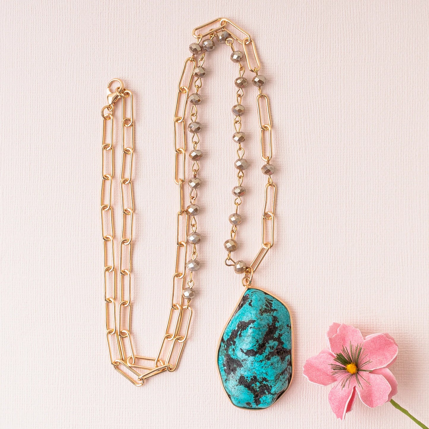 Gold Chain & Turquoise Pendant Necklace
