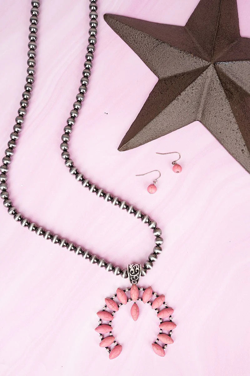 Silvertone Pearl & Pink Crackle Stone Pendant