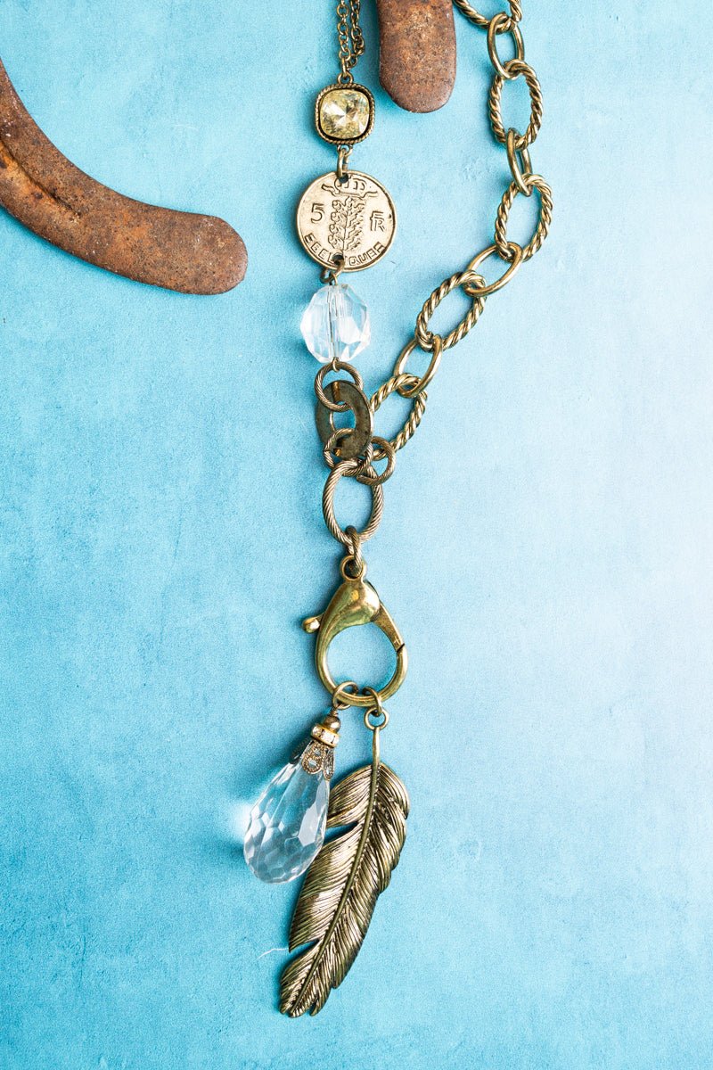 Burnished Brass-Tone & Feather Crystal Lobster Claw Necklace