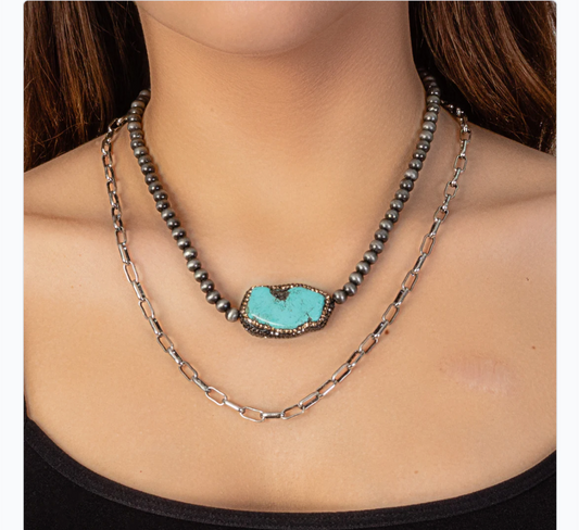 Layered Turquoise and Silver Necklace.