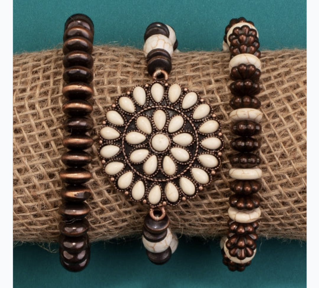 Squash Blossom Stacked Bracelets - Ivory Copper