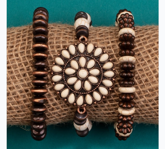 Squash Blossom Stacked Bracelets - Ivory Copper